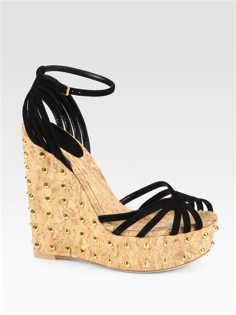 black gucci wedge sandals cork.